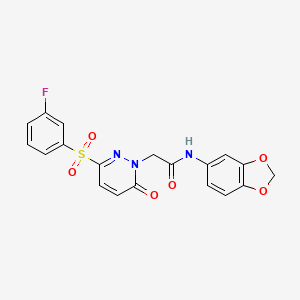 molecular formula C19H14FN3O6S B2688603 N-(2H-1,3-benzodioxol-5-yl)-2-[3-(3-fluorobenzenesulfonyl)-6-oxo-1,6-dihydropyridazin-1-yl]acetamide CAS No. 1251559-78-0