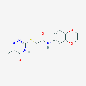 molecular formula C14H14N4O4S B2688655 N-(2,3-dihydro-1,4-benzodioxin-6-yl)-2-[(5-hydroxy-6-methyl-1,2,4-triazin-3-yl)sulfanyl]acetamide CAS No. 570361-94-3
