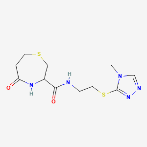molecular formula C11H17N5O2S2 B2688667 N-(2-((4-methyl-4H-1,2,4-triazol-3-yl)thio)ethyl)-5-oxo-1,4-thiazepane-3-carboxamide CAS No. 1396630-53-7