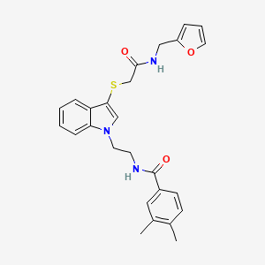 molecular formula C26H27N3O3S B2688694 N-(2-{3-[({[(furan-2-yl)methyl]carbamoyl}methyl)sulfanyl]-1H-indol-1-yl}ethyl)-3,4-dimethylbenzamide CAS No. 532975-00-1