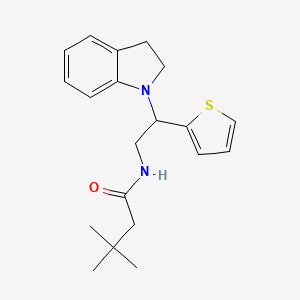 molecular formula C20H26N2OS B2688779 N-(2-(indolin-1-yl)-2-(thiophen-2-yl)ethyl)-3,3-dimethylbutanamide CAS No. 898459-00-2