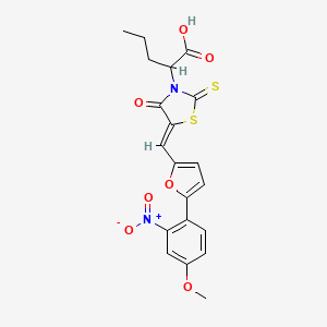 (Z)-2-(5-((5-(4-methoxy-2-nitrophenyl)furan-2-yl)methylene)-4-oxo-2-thioxothiazolidin-3-yl)pentanoic acid