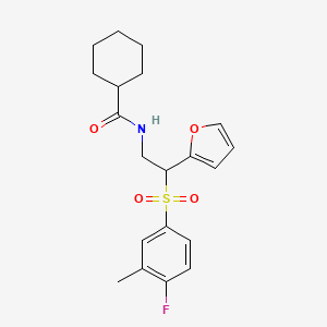 N-(2-((4-fluoro-3-methylphenyl)sulfonyl)-2-(furan-2-yl)ethyl)cyclohexanecarboxamide