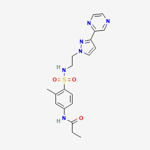 molecular formula C19H22N6O3S B2689026 N-(3-methyl-4-(N-(2-(3-(pyrazin-2-yl)-1H-pyrazol-1-yl)ethyl)sulfamoyl)phenyl)propionamide CAS No. 2034505-49-0