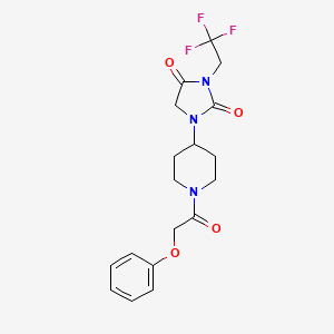 molecular formula C18H20F3N3O4 B2689043 1-[1-(2-Phenoxyacetyl)piperidin-4-yl]-3-(2,2,2-trifluoroethyl)imidazolidine-2,4-dione CAS No. 2097862-78-5
