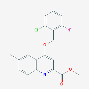 molecular formula C19H15ClFNO3 B2689105 Methyl 4-[(2-chloro-6-fluorophenyl)methoxy]-6-methylquinoline-2-carboxylate CAS No. 1359392-22-5