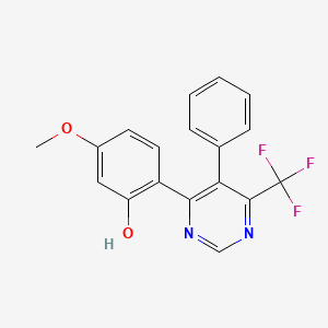 molecular formula C18H13F3N2O2 B2689132 5-Methoxy-2-[5-phenyl-6-(trifluoromethyl)pyrimidin-4-yl]phenol CAS No. 898922-04-8