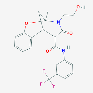 3-(2-hydroxyethyl)-2-methyl-4-oxo-N-(3-(trifluoromethyl)phenyl)-3,4,5,6-tetrahydro-2H-2,6-methanobenzo[g][1,3]oxazocine-5-carboxamide