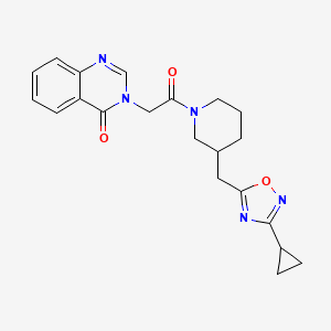 molecular formula C21H23N5O3 B2689235 3-(2-(3-((3-cyclopropyl-1,2,4-oxadiazol-5-yl)methyl)piperidin-1-yl)-2-oxoethyl)quinazolin-4(3H)-one CAS No. 1705741-93-0