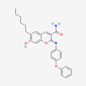 (2Z)-6-hexyl-7-hydroxy-2-[(4-phenoxyphenyl)imino]-2H-chromene-3-carboxamide