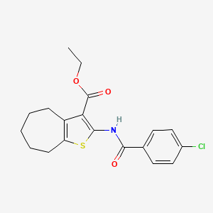 molecular formula C19H20ClNO3S B2689264 ETHYL 2-(4-CHLOROBENZAMIDO)-4H,5H,6H,7H,8H-CYCLOHEPTA[B]THIOPHENE-3-CARBOXYLATE CAS No. 76981-85-6