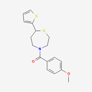 molecular formula C17H19NO2S2 B2689323 4-(4-methoxybenzoyl)-7-(thiophen-2-yl)-1,4-thiazepane CAS No. 1706182-50-4