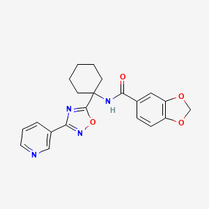 molecular formula C21H20N4O4 B2689334 N-(1-(3-(pyridin-3-yl)-1,2,4-oxadiazol-5-yl)cyclohexyl)benzo[d][1,3]dioxole-5-carboxamide CAS No. 1396679-55-2