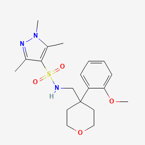 molecular formula C19H27N3O4S B2689353 N-{[4-(2-methoxyphenyl)oxan-4-yl]methyl}-1,3,5-trimethyl-1H-pyrazole-4-sulfonamide CAS No. 1298020-77-5