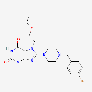 molecular formula C21H27BrN6O3 B2689372 8-(4-(4-bromobenzyl)piperazin-1-yl)-7-(2-ethoxyethyl)-3-methyl-1H-purine-2,6(3H,7H)-dione CAS No. 898454-75-6