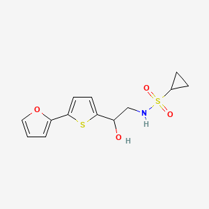 molecular formula C13H15NO4S2 B2689479 N-{2-[5-(furan-2-yl)thiophen-2-yl]-2-hydroxyethyl}cyclopropanesulfonamide CAS No. 2310126-16-8