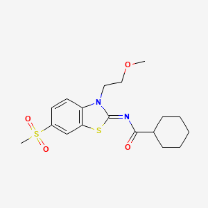 molecular formula C18H24N2O4S2 B2689566 N-[(2Z)-6-methanesulfonyl-3-(2-methoxyethyl)-2,3-dihydro-1,3-benzothiazol-2-ylidene]cyclohexanecarboxamide CAS No. 864977-13-9