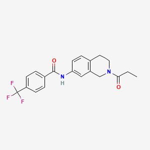 molecular formula C20H19F3N2O2 B2689606 N-(2-propanoyl-1,2,3,4-tetrahydroisoquinolin-7-yl)-4-(trifluoromethyl)benzamide CAS No. 955637-10-2