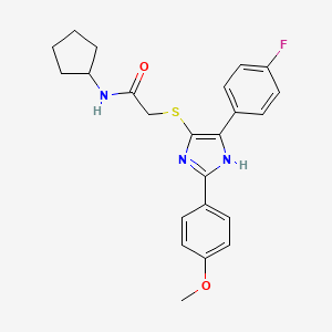 molecular formula C23H24FN3O2S B2689639 N-CYCLOPENTYL-2-{[5-(4-FLUOROPHENYL)-2-(4-METHOXYPHENYL)-1H-IMIDAZOL-4-YL]SULFANYL}ACETAMIDE CAS No. 901258-14-8