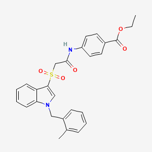 molecular formula C27H26N2O5S B2689668 ethyl 4-[2-({1-[(2-methylphenyl)methyl]-1H-indol-3-yl}sulfonyl)acetamido]benzoate CAS No. 850932-79-5