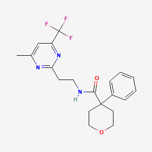 molecular formula C20H22F3N3O2 B2689676 N-{2-[4-methyl-6-(trifluoromethyl)pyrimidin-2-yl]ethyl}-4-phenyloxane-4-carboxamide CAS No. 1396863-07-2