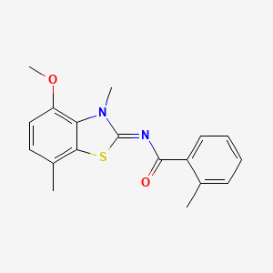 molecular formula C18H18N2O2S B2689679 N-[(2Z)-4-methoxy-3,7-dimethyl-2,3-dihydro-1,3-benzothiazol-2-ylidene]-2-methylbenzamide CAS No. 1321716-66-8