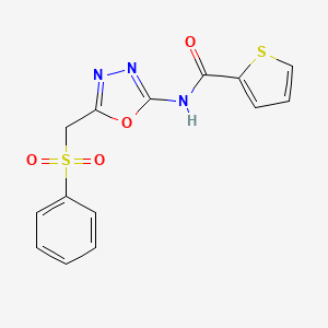 molecular formula C14H11N3O4S2 B2689744 N-(5-((phenylsulfonyl)methyl)-1,3,4-oxadiazol-2-yl)thiophene-2-carboxamide CAS No. 923481-88-3