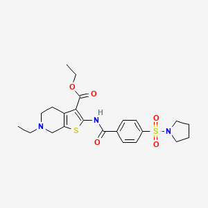 molecular formula C23H29N3O5S2 B2689768 ethyl 6-ethyl-2-[4-(pyrrolidine-1-sulfonyl)benzamido]-4H,5H,6H,7H-thieno[2,3-c]pyridine-3-carboxylate CAS No. 449767-55-9