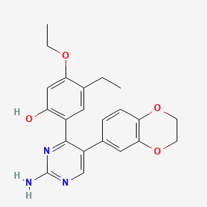 molecular formula C22H23N3O4 B2689778 2-[2-amino-5-(2,3-dihydro-1,4-benzodioxin-6-yl)pyrimidin-4-yl]-5-ethoxy-4-ethylphenol CAS No. 903193-17-9