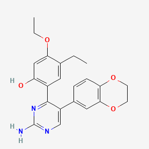 2-(2-Amino-5-(2,3-dihydrobenzo[b][1,4]dioxin-6-yl)pyrimidin-4-yl)-5-ethoxy-4-ethylphenol