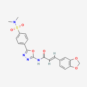 molecular formula C20H18N4O6S B2689782 (E)-3-(benzo[d][1,3]dioxol-5-yl)-N-(5-(4-(N,N-dimethylsulfamoyl)phenyl)-1,3,4-oxadiazol-2-yl)acrylamide CAS No. 1173518-11-0