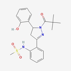 molecular formula C21H25N3O4S B2689802 N-(2-(5-(2-hydroxyphenyl)-1-pivaloyl-4,5-dihydro-1H-pyrazol-3-yl)phenyl)methanesulfonamide CAS No. 923107-20-4