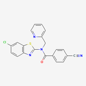 molecular formula C21H13ClN4OS B2689827 N-(6-chlorobenzo[d]thiazol-2-yl)-4-cyano-N-(pyridin-2-ylmethyl)benzamide CAS No. 900005-75-6