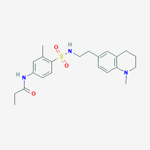 molecular formula C22H29N3O3S B2689907 N-(3-methyl-4-(N-(2-(1-methyl-1,2,3,4-tetrahydroquinolin-6-yl)ethyl)sulfamoyl)phenyl)propionamide CAS No. 946363-59-3