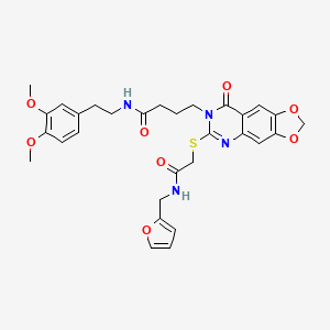 molecular formula C30H32N4O8S B2689953 N-[2-(3,4-dimethoxyphenyl)ethyl]-4-{6-[({[(furan-2-yl)methyl]carbamoyl}methyl)sulfanyl]-8-oxo-2H,7H,8H-[1,3]dioxolo[4,5-g]quinazolin-7-yl}butanamide CAS No. 688060-64-2