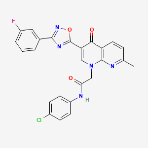molecular formula C25H17ClFN5O3 B2689965 N-(4-chlorophenyl)-2-{3-[3-(3-fluorophenyl)-1,2,4-oxadiazol-5-yl]-7-methyl-4-oxo-1,4-dihydro-1,8-naphthyridin-1-yl}acetamide CAS No. 1032001-69-6