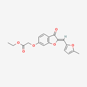 molecular formula C18H16O6 B2690016 (Z)-ethyl 2-((2-((5-methylfuran-2-yl)methylene)-3-oxo-2,3-dihydrobenzofuran-6-yl)oxy)acetate CAS No. 620547-89-9