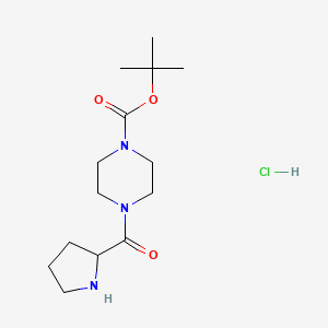 molecular formula C14H26ClN3O3 B2690039 tert-butyl 4-(pyrrolidine-2-carbonyl)piperazine-1-carboxylate hydrochloride CAS No. 2243510-06-5