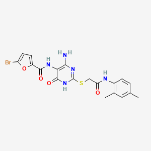 molecular formula C19H18BrN5O4S B2690045 N-(4-amino-2-((2-((2,4-dimethylphenyl)amino)-2-oxoethyl)thio)-6-oxo-1,6-dihydropyrimidin-5-yl)-5-bromofuran-2-carboxamide CAS No. 888427-54-1