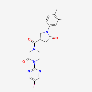 4-[1-(3,4-Dimethylphenyl)-5-oxopyrrolidine-3-carbonyl]-1-(5-fluoropyrimidin-2-yl)piperazin-2-one