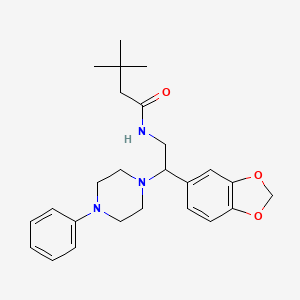 molecular formula C25H33N3O3 B2690162 N-[2-(1,3-benzodioxol-5-yl)-2-(4-phenylpiperazin-1-yl)ethyl]-3,3-dimethylbutanamide CAS No. 896348-12-2