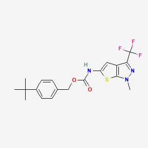 molecular formula C19H20F3N3O2S B2690167 4-(叔丁基)苄基 N-[1-甲基-3-(三氟甲基)-1H-噻吩[2,3-c]吡唑-5-基]氨基甲酸酯 CAS No. 866143-88-6