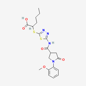 molecular formula C20H24N4O5S2 B2690170 2-((5-(1-(2-Methoxyphenyl)-5-oxopyrrolidine-3-carboxamido)-1,3,4-thiadiazol-2-yl)thio)hexanoic acid CAS No. 894041-23-7