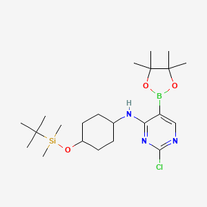 molecular formula C22H39BClN3O3Si B2690183 2-chloro-N-[trans-4-[(tert-butyldimethylsilyl)oxy]cyclohexyl]-5-(tetramethyl-1,3,2-dioxaborolan-2-yl)pyrimidin-4-amine CAS No. 2304631-70-5