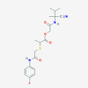 molecular formula C19H24FN3O4S B2690210 [2-[(2-Cyano-3-methylbutan-2-yl)amino]-2-oxoethyl] 2-[2-(4-fluoroanilino)-2-oxoethyl]sulfanylpropanoate CAS No. 878967-88-5