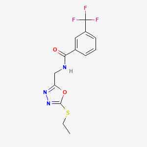molecular formula C13H12F3N3O2S B2690218 N-((5-(ethylthio)-1,3,4-oxadiazol-2-yl)methyl)-3-(trifluoromethyl)benzamide CAS No. 941985-48-4