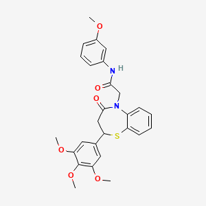 molecular formula C27H28N2O6S B2690245 N-(3-methoxyphenyl)-2-[4-oxo-2-(3,4,5-trimethoxyphenyl)-2,3,4,5-tetrahydro-1,5-benzothiazepin-5-yl]acetamide CAS No. 847487-88-1