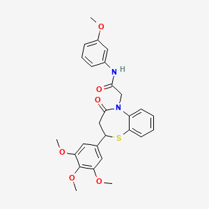 molecular formula C27H28N2O6S B2690245 N-(3-methoxyphenyl)-2-(4-oxo-2-(3,4,5-trimethoxyphenyl)-3,4-dihydrobenzo[b][1,4]thiazepin-5(2H)-yl)acetamide CAS No. 847487-88-1
