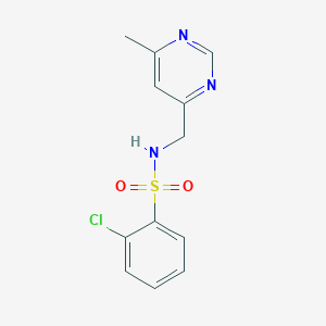 molecular formula C12H12ClN3O2S B2690247 2-氯-N-((6-甲基嘧啶-4-基)甲基)苯磺酰胺 CAS No. 2034434-06-3