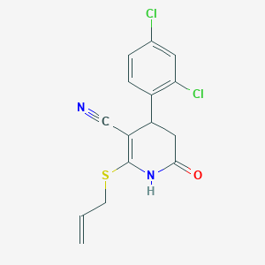 molecular formula C15H12Cl2N2OS B2690253 2-(Allylthio)-4-(2,4-dichlorophenyl)-6-oxo-1,4,5,6-tetrahydropyridine-3-carbonitrile CAS No. 332051-67-9
